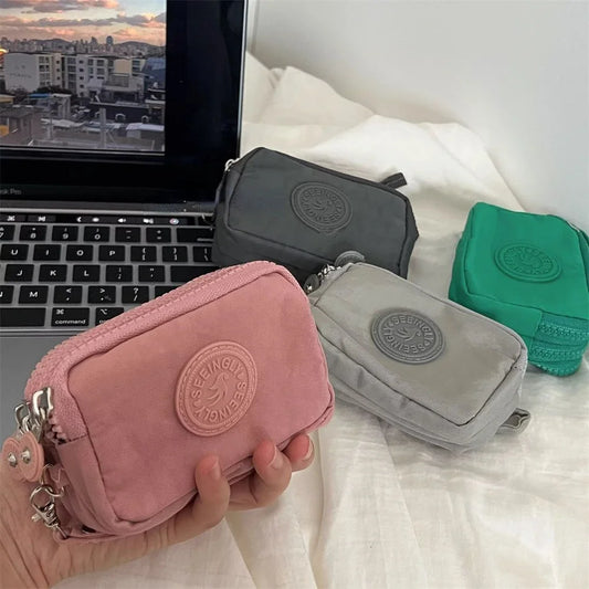 Mini Nylon Coin Purse Key Bag Women Wallets Zipper Waterproof Portable Three Layer Card Holder Female