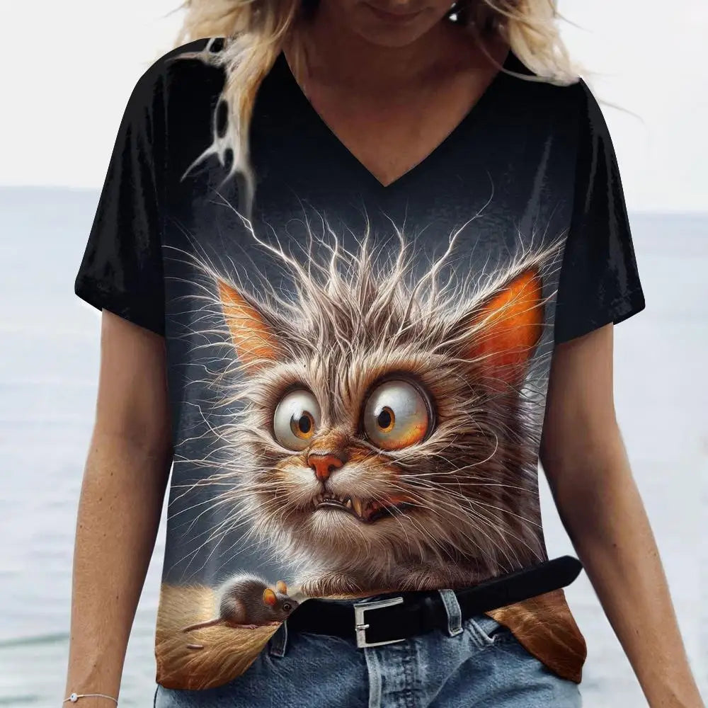 Summer Women's T Shirt Cat Print Casual Short Sleeve 3d T-Shirts