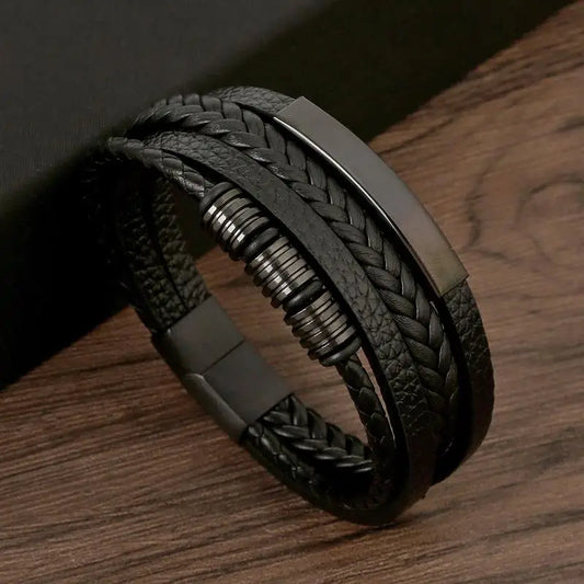2025 Classic Men's Leather Bracelet New Style Hand-woven Multi-layer Combination Accessory Fashion Man Jewelry