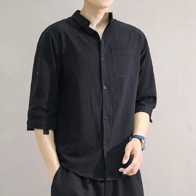 Spring and Summer Stand Collar Short-sleeved Shirt