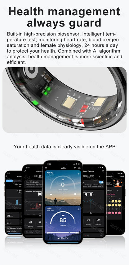 AI Smart Ring - Electronic Temperature, Sleep, Swimming, Blood & Pressure Monitor - Android IOS