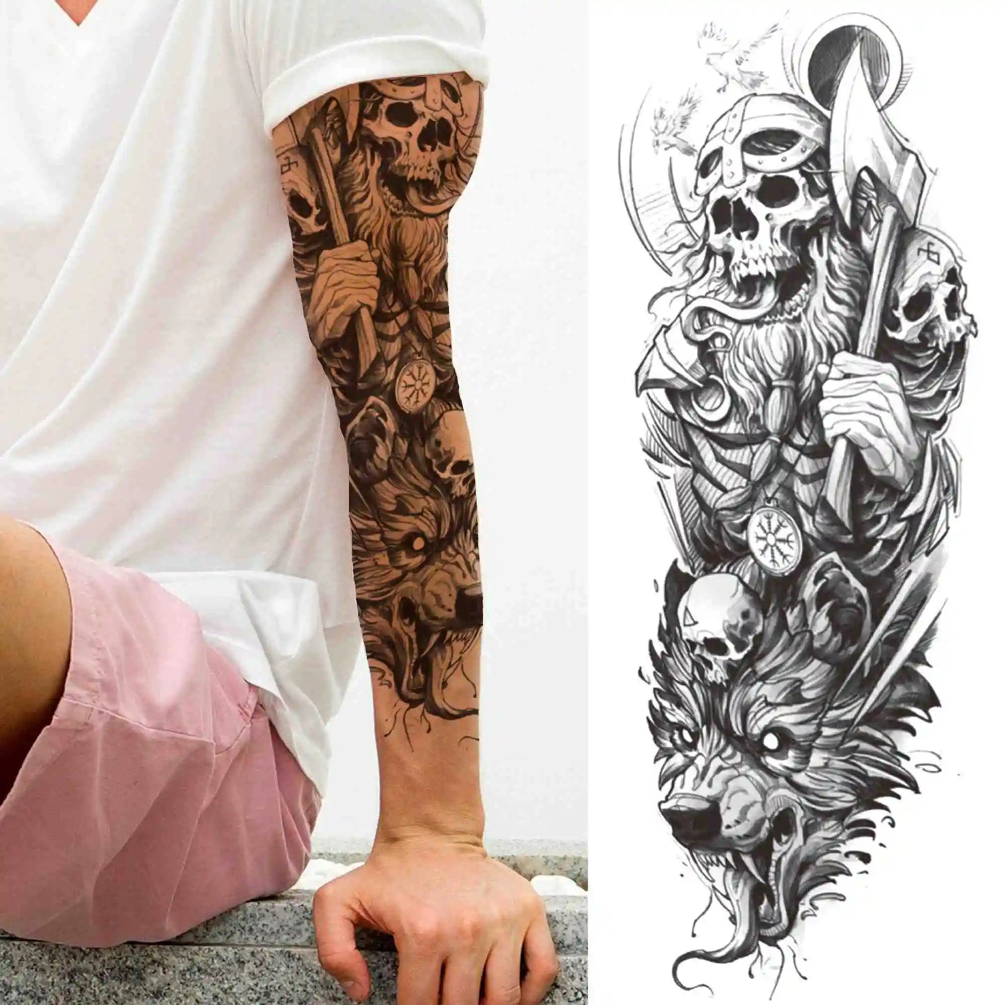 Full Arm Temporary Tattoos Sleeve For Men Women Realistic Fake Tatoos Warrior Lion Tiger Flower Tatoo Sticker Black Totem Maori