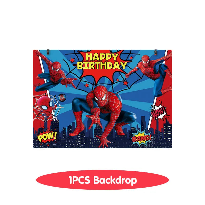 Spiderman Birthday Decoration Tablecloth Paper Cups Plates Backdrop