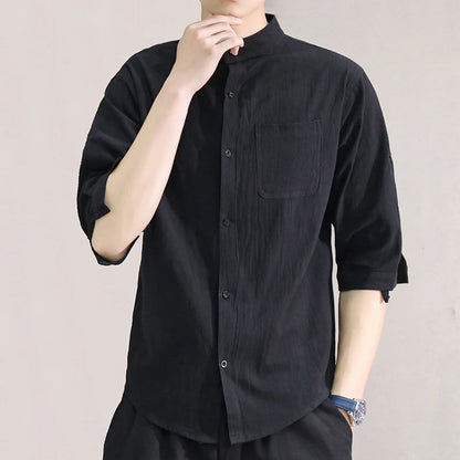 Spring and Summer Stand Collar Short-sleeved Shirt