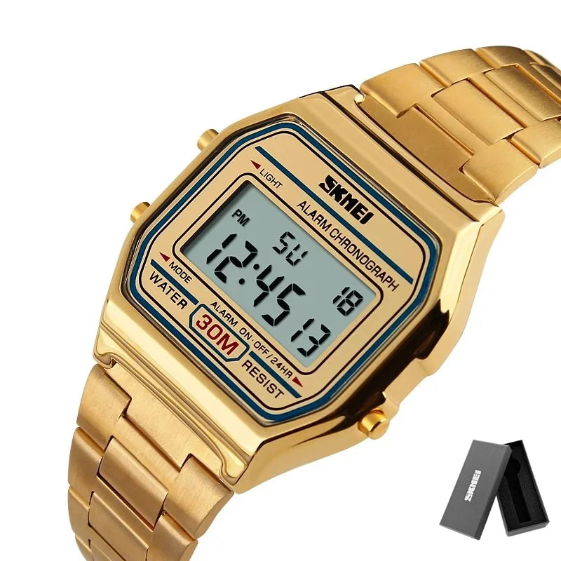 SKMEI 1123 3Bar Waterproof Digital Watch reloj hombre for Casual Sport  Fashion Men Stainless Steel Strap LED Display Watches