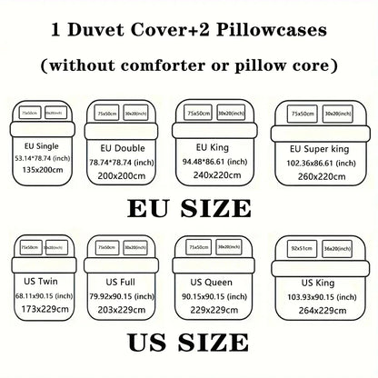 Three-piece set (1 duvet cover + 2 pillowcases, coreless), black and white couple king and queen element print bedding set