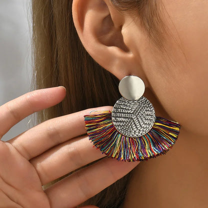 Fashion Bohemian Big Tassel Dangle White Fringe Female Earrings