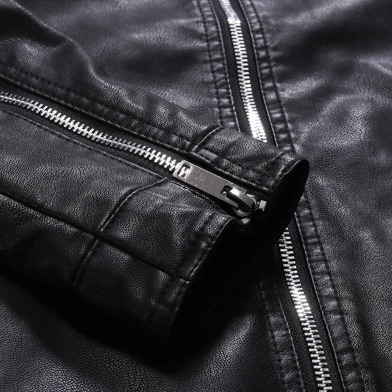 Men's standing collar leather jacket autumn