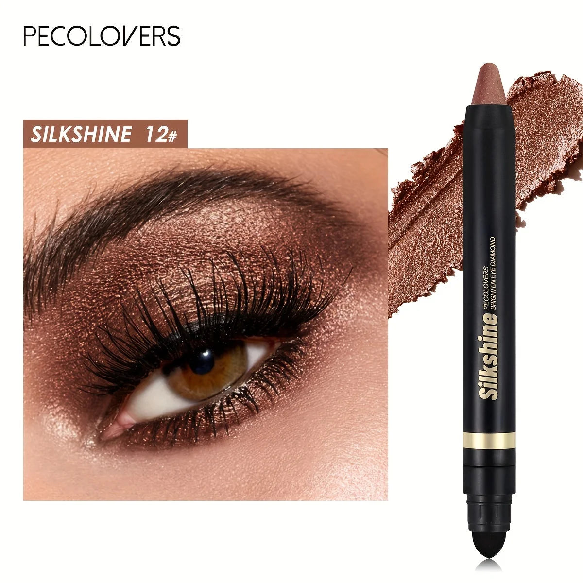 PECOLOVERS Champagne Brown Metallic Eyeshadow Stick - Waterproof, Long-Lasting Glitter Highlighter & Brightening Pencil Crayon