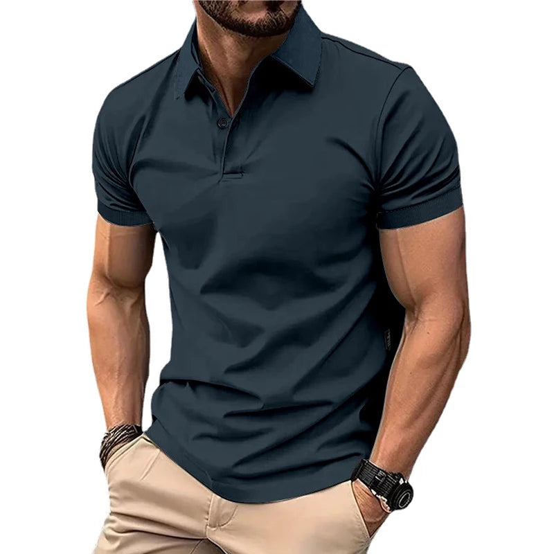 Summer Men's Solid Color Polo Shirt Short Sleeve