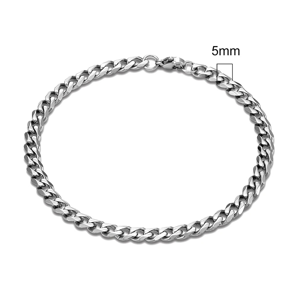3-11mm Locomotive Men Punk Rock Stainless Steel Curb Cuban Link Chain Silver Color Bracelet For Women Biker Jewelry