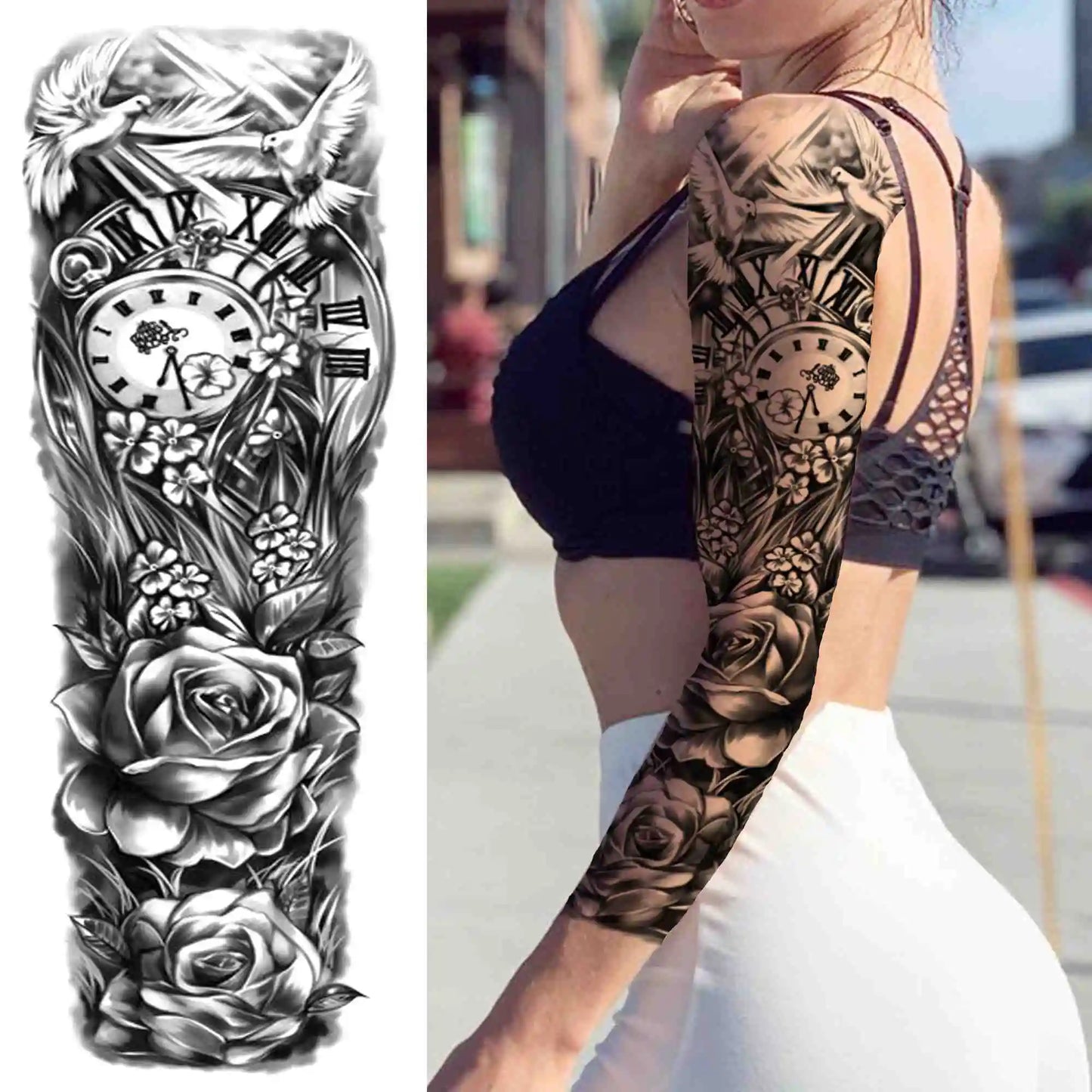 Full Arm Temporary Tattoos Sleeve For Men Women Realistic Fake Tatoos Warrior Lion Tiger Flower Tatoo Sticker Black Totem Maori