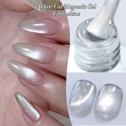 BORN PRETTY 10ml Flow Light White Cat Magnetic Gel Nail Polish Ultra Shine Soak Off UV Gel Mirror Glass Cat Magnet Gel Varnish