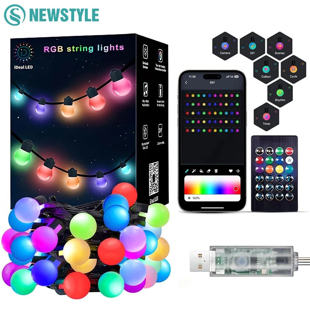 Smart APP RGB String Lights 33Ft 50Bulbs