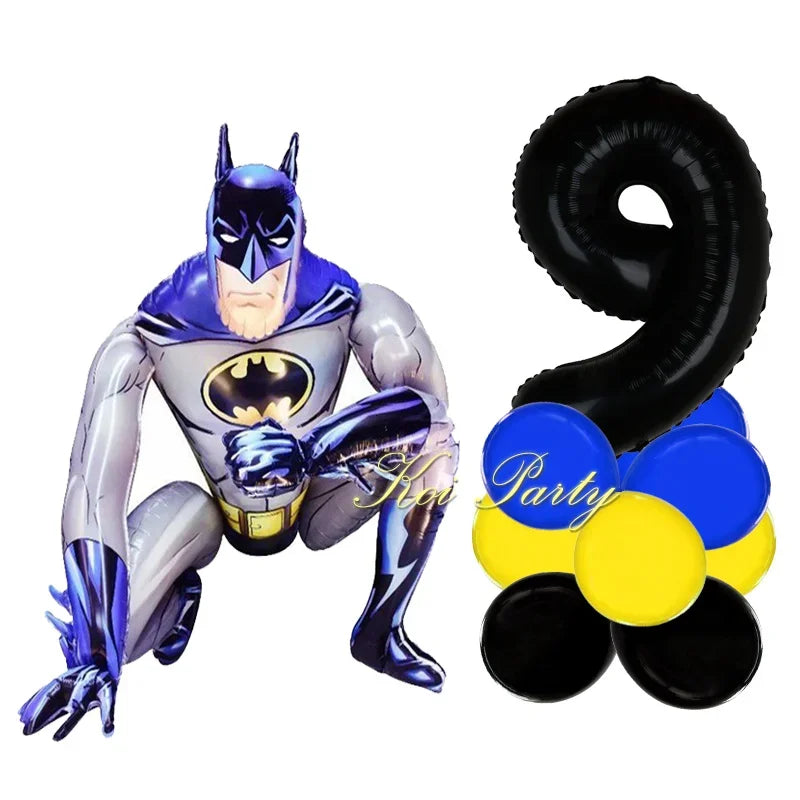 3D Batman Number Aluminum Foil Balloons Set Batman Spiderman Birthday Party Deco