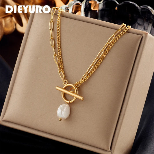 Stainless Steel OT Clasp Large Pearl Pendant Necklace For Women