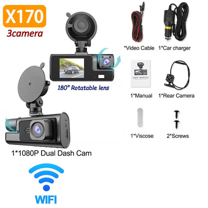 3Camera Dash Cam For Car Camera 1080P Video Recorder