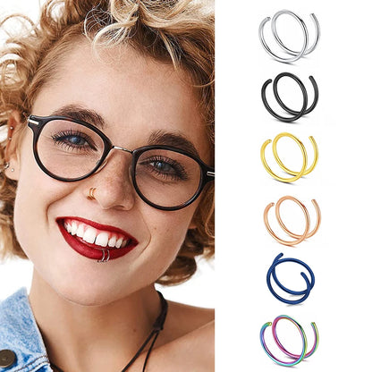 1cs Stainless Steel Double Nose Ring Spiral Nose