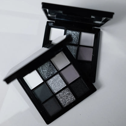 9 Colors Eye shadow Palette, Dark Black Grey Silvery Color Shimmer Matte Finish