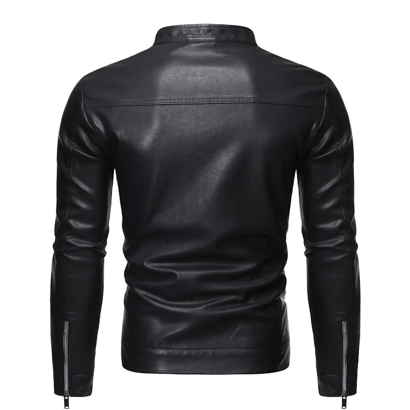 Men's standing collar leather jacket autumn