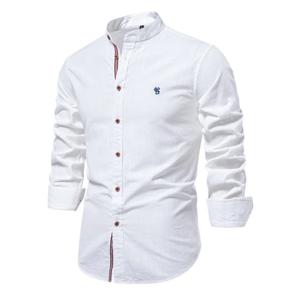 2025 -100% Cotton Social Shirt Men Solid Color Long Sleeve High Quality Brand Shirt