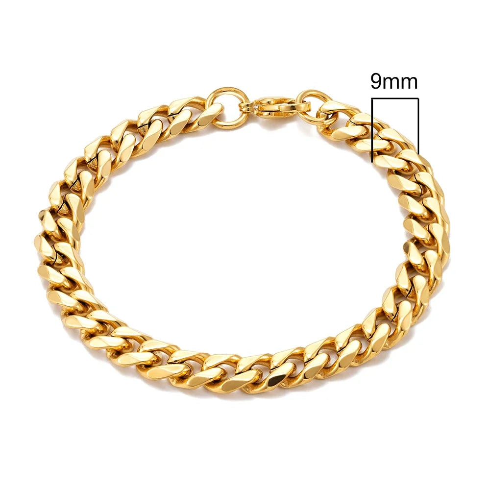 3-11mm Locomotive Men Punk Rock Stainless Steel Curb Cuban Link Chain Silver Color Bracelet For Women Biker Jewelry