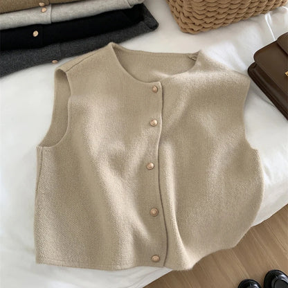 Autumn New Women Cardigan Korean Elegant Knitted Sleeveless Female Casual Sweater