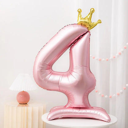 42inch Crown Decor Pink Aluminum Foil Digital Balloon Number Balloon For Birthday Party