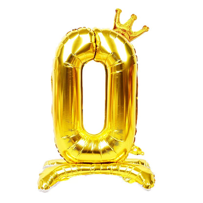 32 Inch Gold Number Stand Foil Balloons with Crown Digital Figures Globos 0-9 Birthday Party