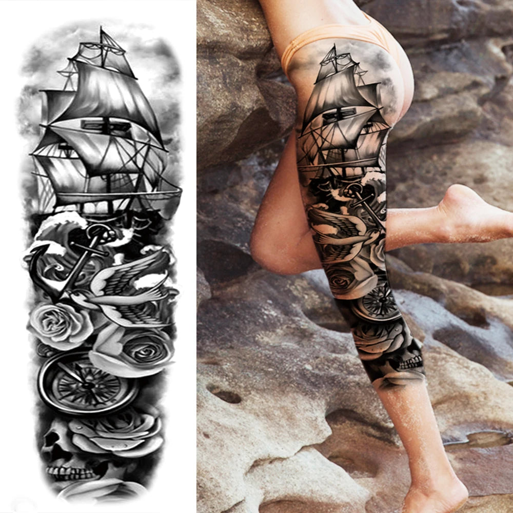 Full Arm Temporary Tattoos Sleeve For Men Women Realistic Fake Tatoos Warrior Lion Tiger Flower Tatoo Sticker Black Totem Maori