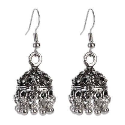 Indian Women's Silver Color Beads Tassel Jhumka Earrings