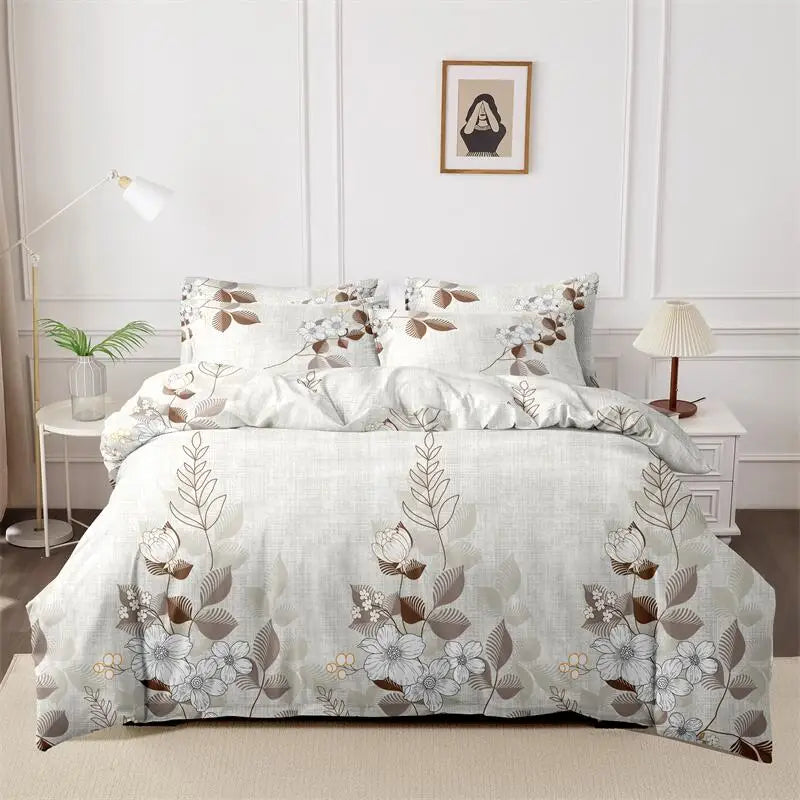 Kuup 3pcs printed matte Duvet Cover Colored Bedding Set QUEEN Size Quilt Cover High Quality Skin Friendly Fabric Bedding Cover