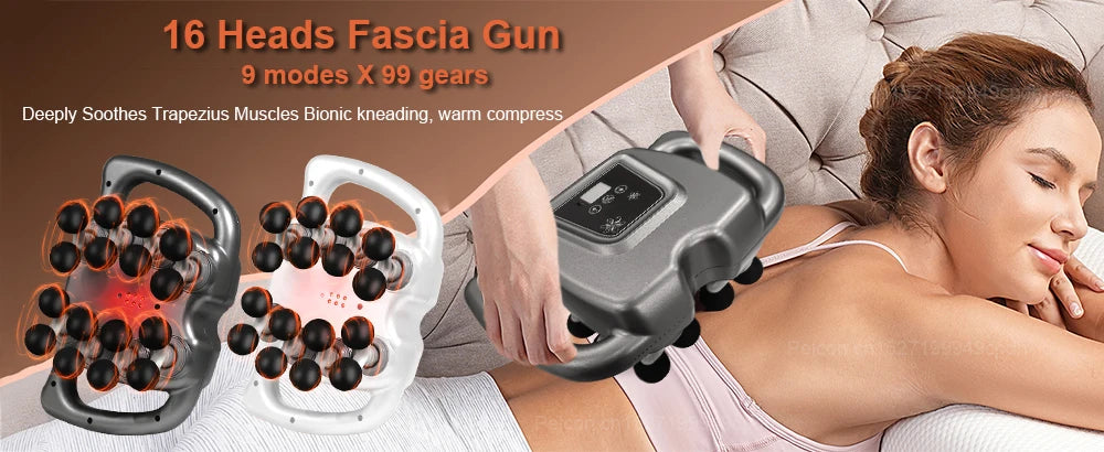 Fascia Gun Muscle Massager Gun Sixteen-head High Frequency Neck Shoulder Waist Massage Machine Professional Fascia Massage Gun