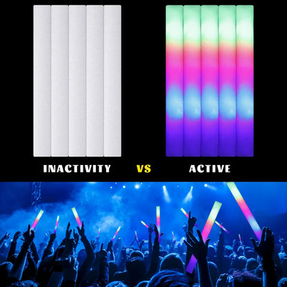 15/30Pcs LED Glow Sticks Bulk Colorful RGB Glow Foam Stick Cheer Tube Dark Light