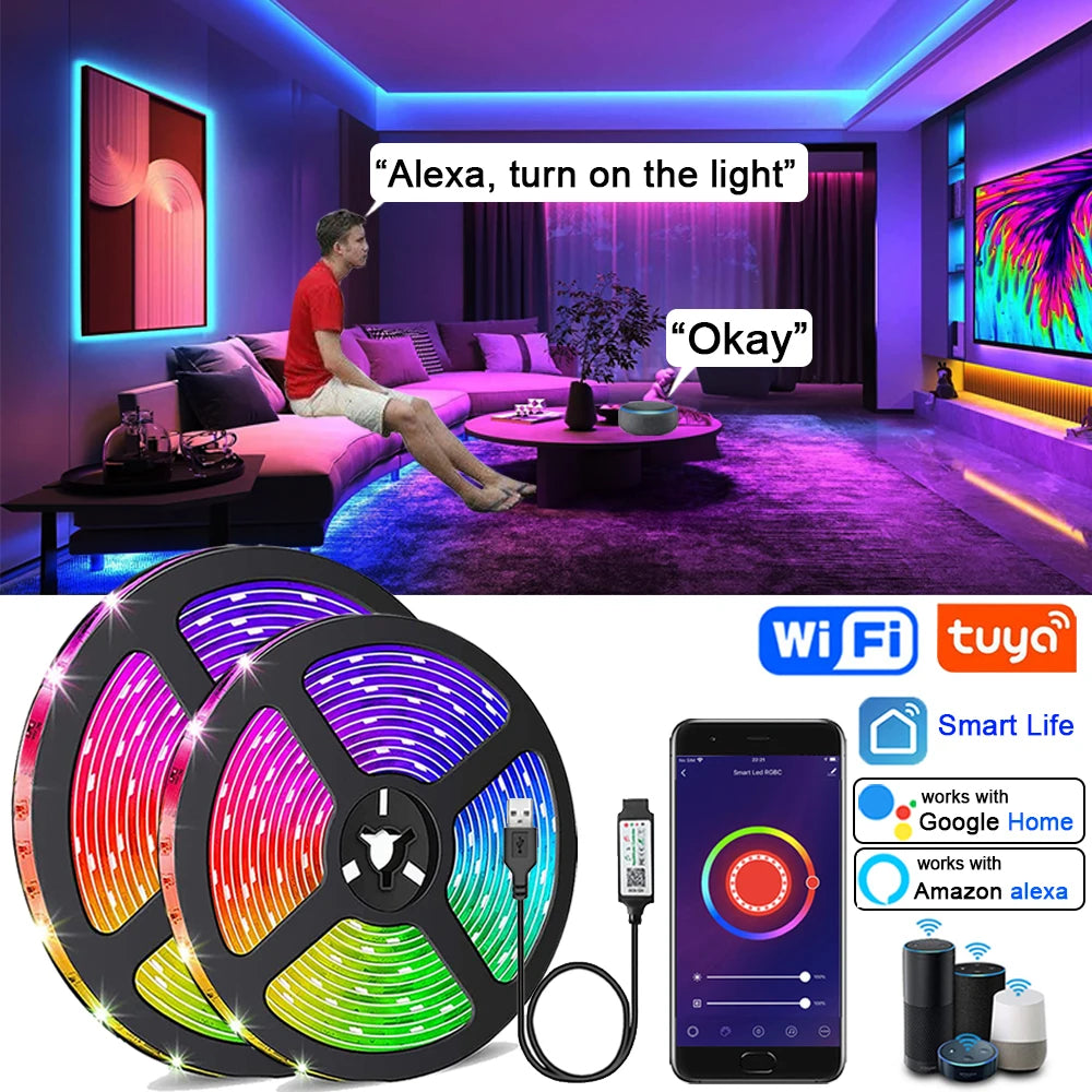 Smart Wifi Led Strip Lights RGB Led Tape Tuya Smart Life App Controlled, work with Alexa Google Home, for Party Room Decor