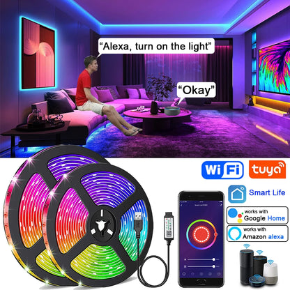 Smart Wifi Led Strip Lights RGB Led Tape Tuya Smart Life App Controlled, work with Alexa Google Home, for Party Room Decor