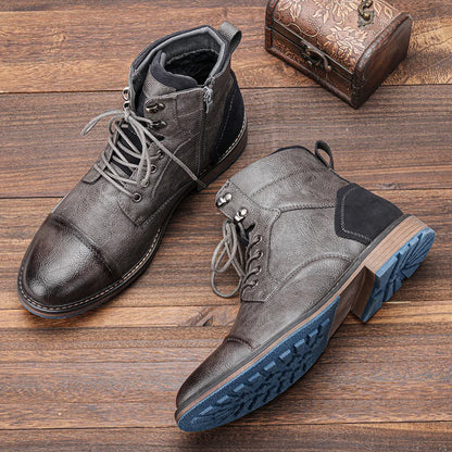 Men's Classical Retro Leather Tooling Boots Men Fashion Ankle Boot Mens Lace-up Short Boots High-Top Shoes