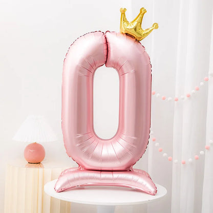 42inch Crown Decor Pink Aluminum Foil Digital Balloon Number Balloon For Birthday Party