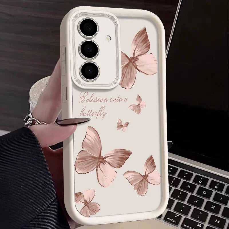 Gold Butterfly Soft TPU Case For Samsung Galaxy A55 A54 A15 A14 A16 A35 A53 A25 5G S25 S24 S23 S22 Ultra Plus S23 FE Phone Cover