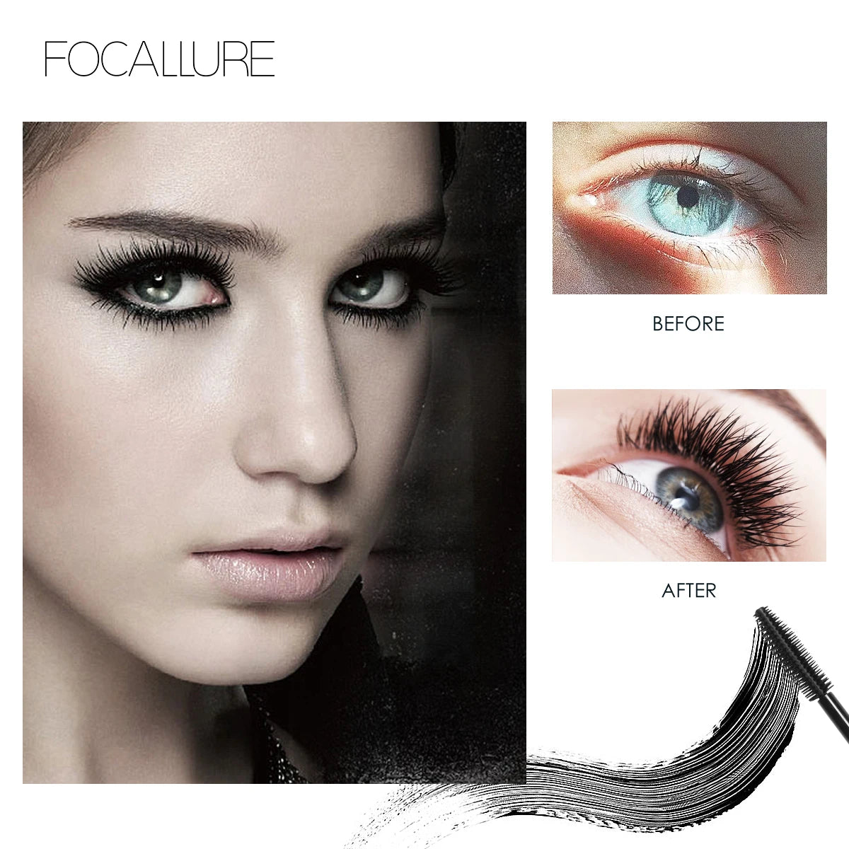 FOCALLURE Curled Lashes Lengthening Black Mascara Waterproof Long-wearing Eyelash Extension