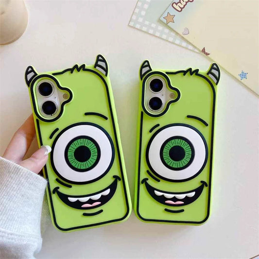 3D Cartoon Big Eyes Mike Phone Case For iPhone 16 So Cute Monster Cover for iPhone 15 14 13 Pro Max Funny Cases