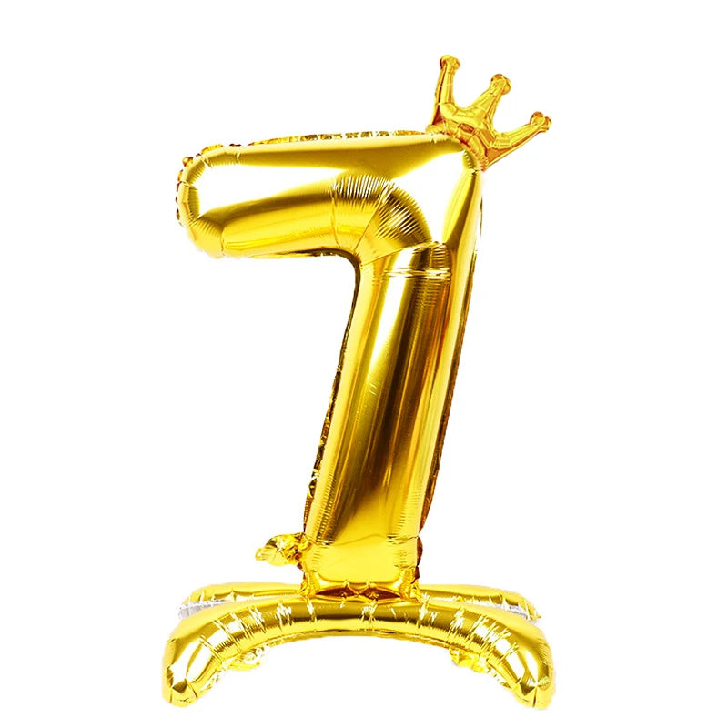 32 Inch Gold Number Stand Foil Balloons with Crown Digital Figures Globos 0-9 Birthday Party