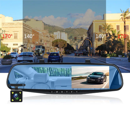 Dashcam 4.3 Inch Mirror FHD 1080P Camera Dual Lens