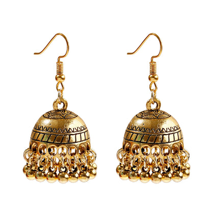 Indian Women's Silver Color Beads Tassel Jhumka Earrings