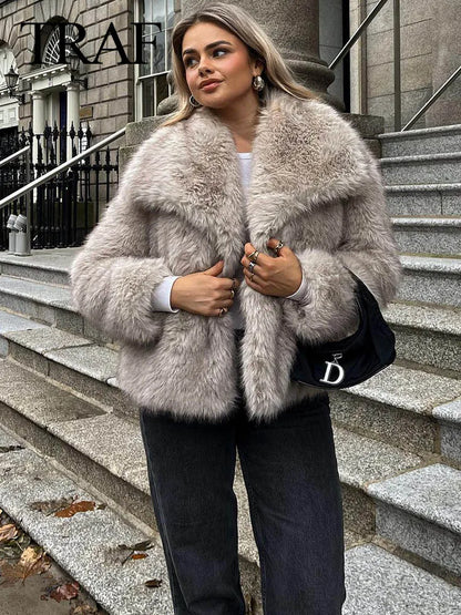 Women Fashion Cropped Faux Fur Jacket Coat Long Sleeve