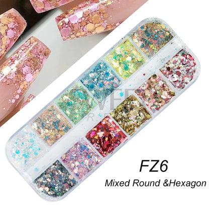 12Grids Mirror Chrome Nail Glitter Powders Metal Effect Silver Gold Pink Chrome Nail Pigment DIY Gel Polish Manicure Decoration