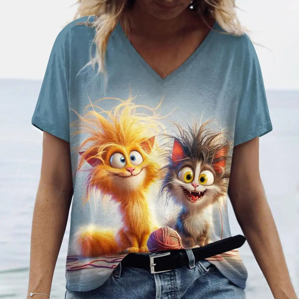 Summer Women's T Shirt Cat Print Casual Short Sleeve 3d T-Shirts