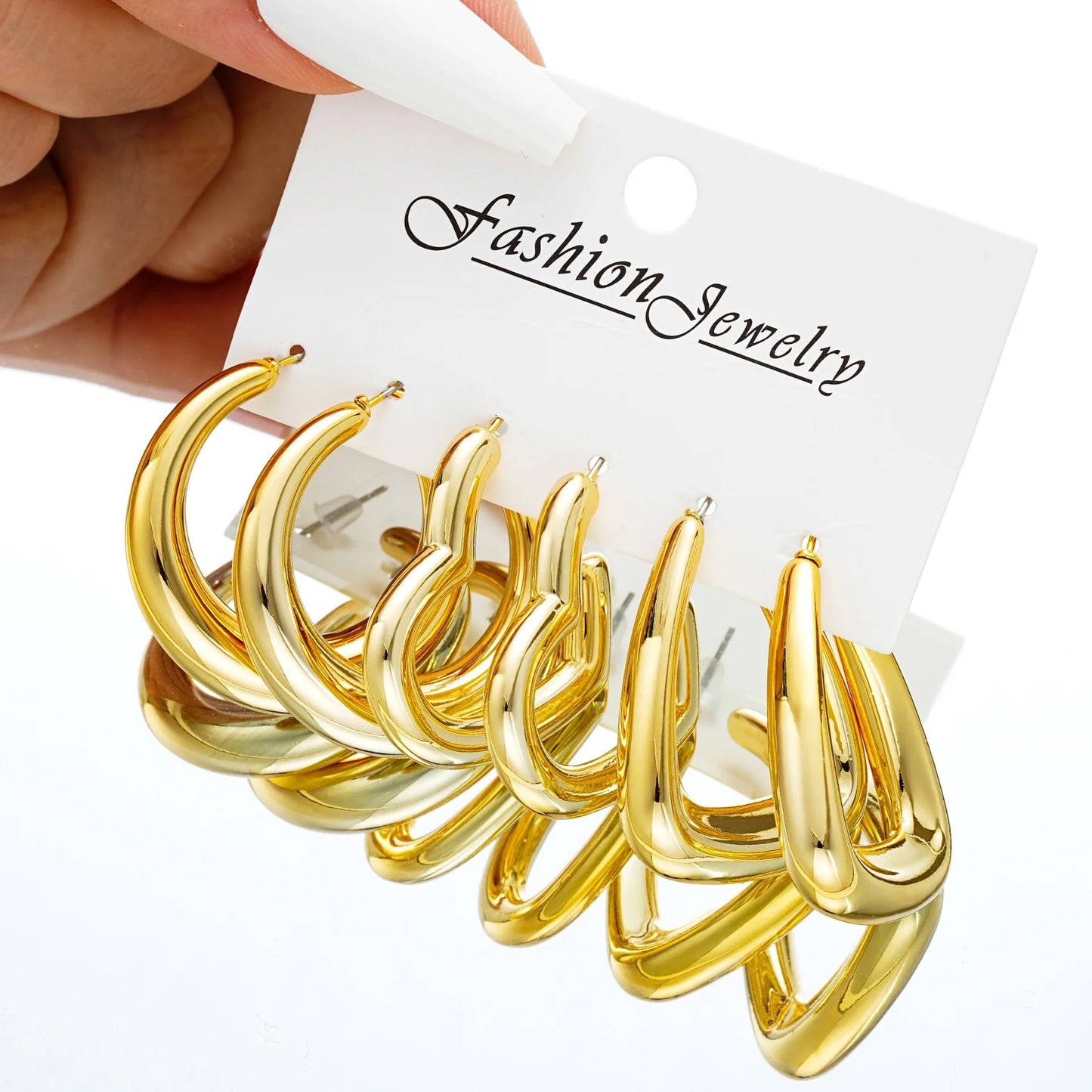 6pcs Chunky Gold Plated Waterdrop Hoop Earring Set For Women