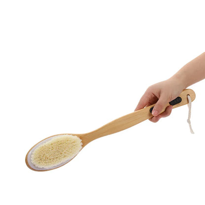 Shower brush with soft and hard bristles, double sided long handle, back scrub body exfoliator