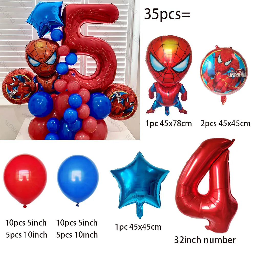 35pcs Spiderman Party Balloons Blue Red Latex Ballon Kids Boy Super Hero Theme